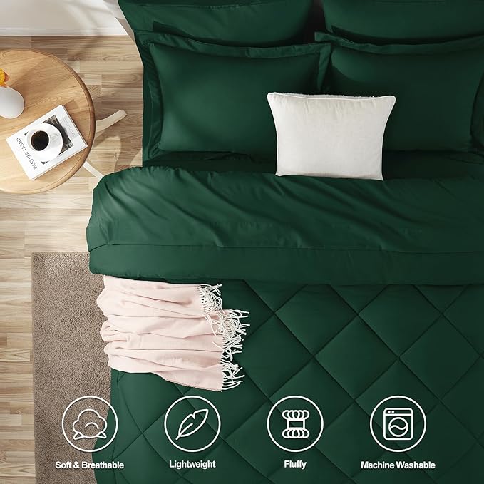 CozyLux Twin Comforter Set with Sheets Emerald Green - 5 Pieces Bed in a Bag Twin, All Season Bed Set for Girls and Boys, Bedding Set with Down Alternative Comforter, Sheets, Pillowcase & Sham
