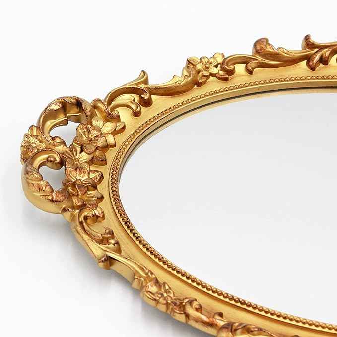 Vintage Decorative Gold Framed Mirror, Small Oval Wall Hanging Mirror -Small- 9.6" W x 14.3" L (Gold)