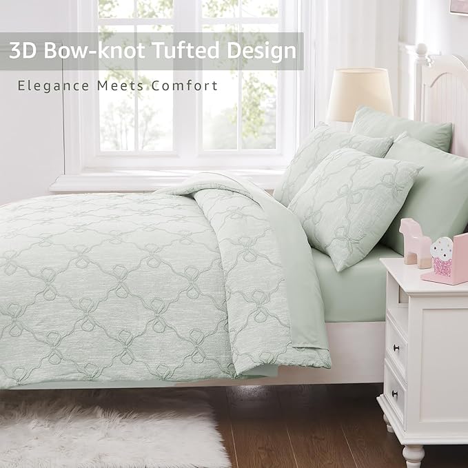 Full Size Comforter Sets with Sheets for Girls-7 Pieces Full Size Bedding Sets with Light Green Comforter, Sheets, Pillowcases & Shams for Kids (Green Diamond, 76" X 86")