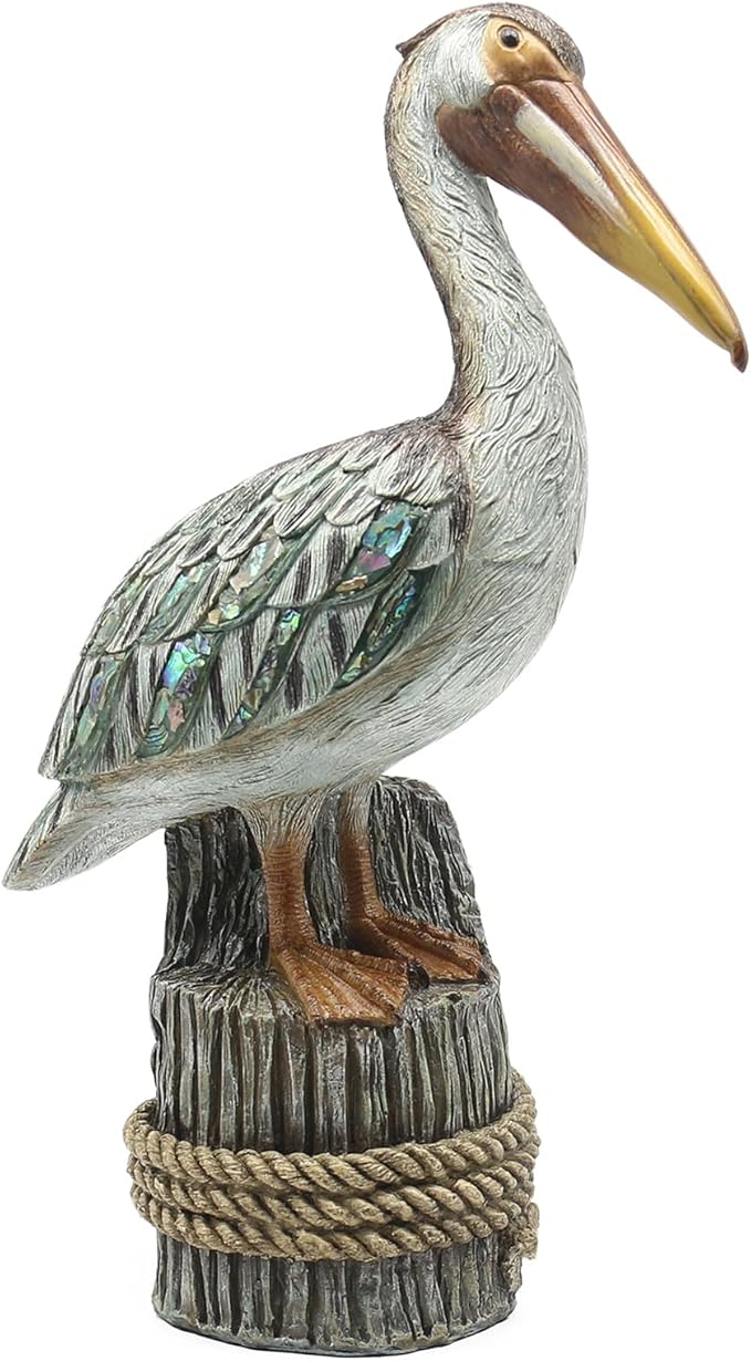 Lukitas Standing Pelican Statue and Sculpture Decor, Nautical Coastal Beach Bird Figurine, Creative Decorative Ornament for Home Garden Yard Lawn Outdoor, Resin 14''