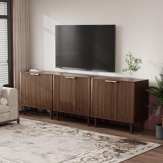 Sideboard Buffet Cabinet with Storage, Modern Fluted Accent Credenza with Doors & Adjustable Shelves, Wood Coffee Bar Console Table for Living Room, Dining Room, Entryway 31.5"(2pcs) Walnut