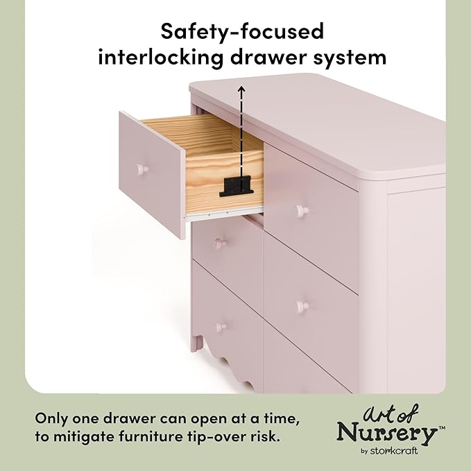 Storkcraft Casablanca 6 Drawer Dresser (Blush) – GREENGUARD Gold Certified, Nursery & Kids' Bedroom with Spacious Storage, Safety Interlocking Drawer System, Easy Assembly with Pre-Installed Tracks
