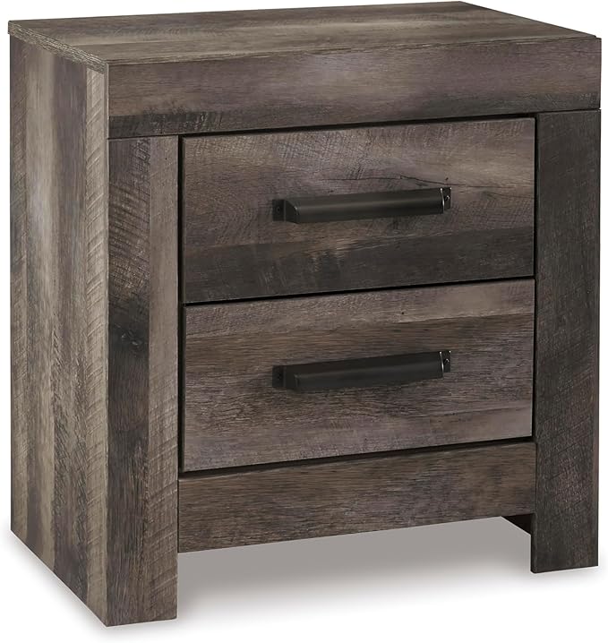 Signature Design by Ashley Wynnlow Rustic 2 Drawer Two Drawer Nightstand, 24.41" Tall, Weathered Gray
