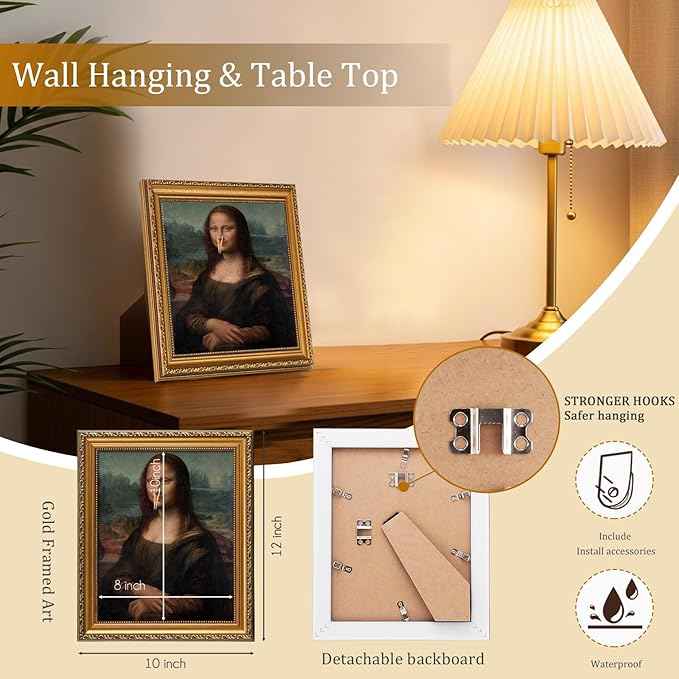uniro Vintage Gold Framed Wall Art for Home Decor, Retro Funny Bathroom Wall Decor Canvas Artwork, Trendy Funky Wall Art Maximalist Decor, Funny Bathroom Signs for Bathroom, Living Room, Desktop decor - 8x10Inch
