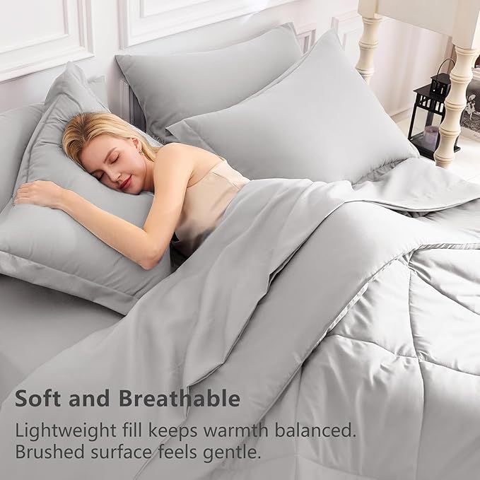 CozyLux King Size Comforter Set French Grey - 7 Pieces Bed in a Bag King, Luxury Soft Bed Set for All Seasons, Bedding Set with Down Alternative Comforter, Sheets, Pillowcases & Shams