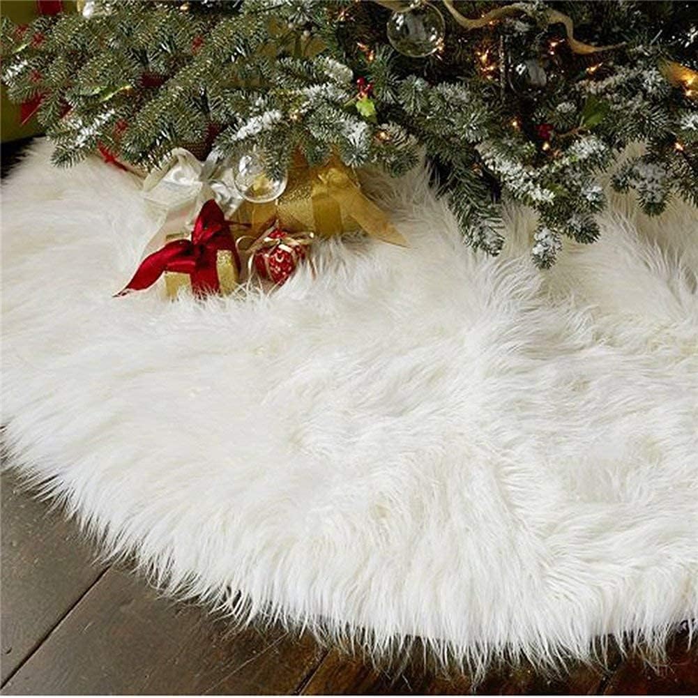 AISENO 30 White Faux Fur Christmas Tree Skirt, Luxury Plush Tree Base Cover for Holiday Party and Home Christmas Decor