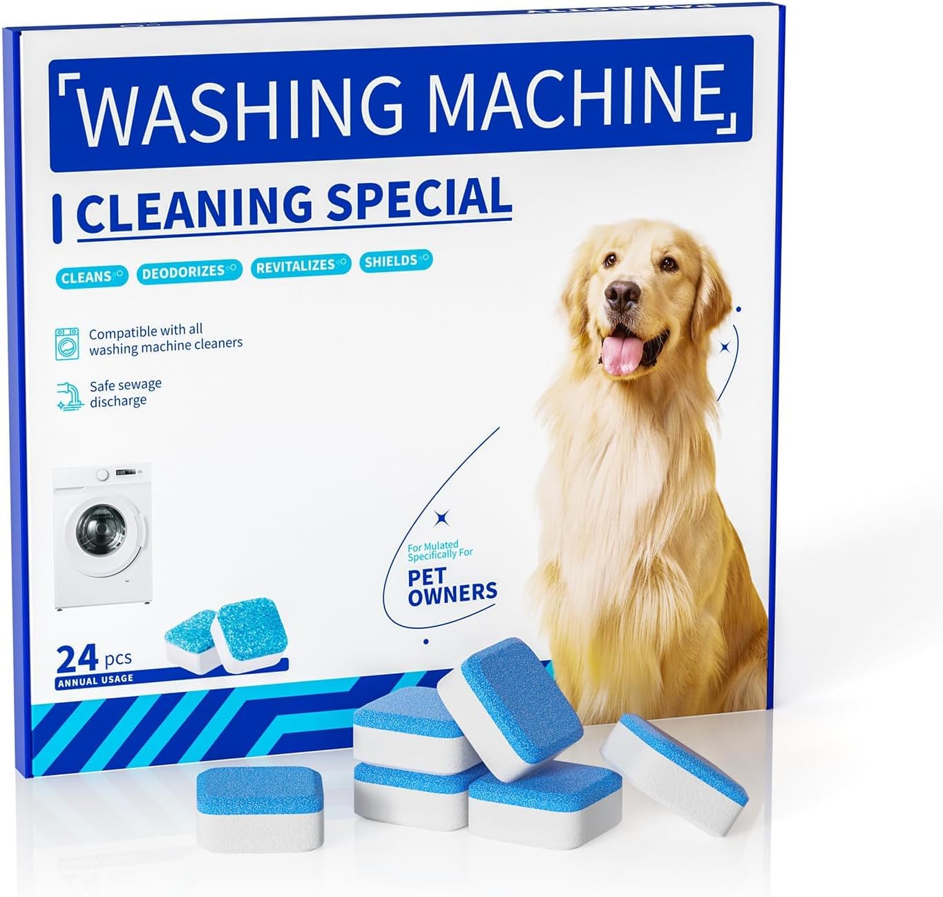 Washing Machine Cleaner Tablets - 24 Pack (12 Month Supply) | HE Compatible for Top & Front Load Washers | Pet-Safe Formula Eliminates Odors, Lint & Detergent Buildup - Décor Diaries