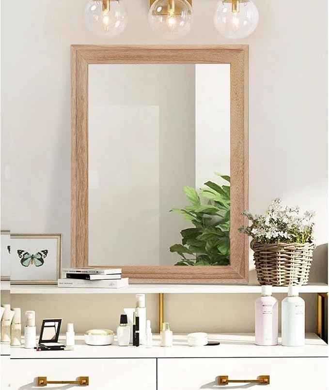 AAZZKANG Rustic Mirrors for Wall Rectangle Wooden Frame Hanging Mirror for Bedroom Bathroom Living Room Entryway Large 28"x20"