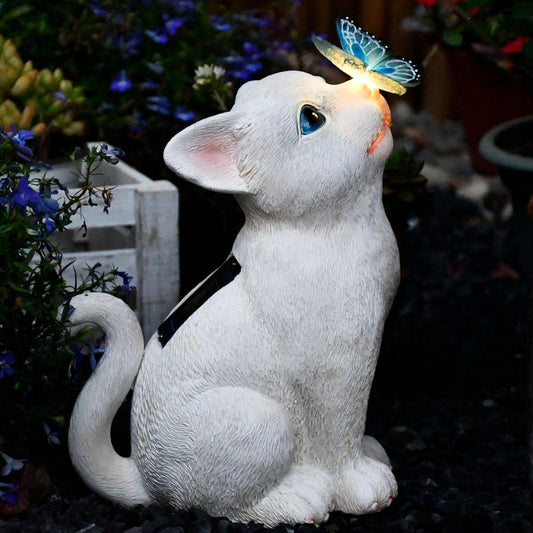 Cat Garden Figurines Outdoor Decor Solar Statue with LED Lights for Patio Lawn Yard Art Decoration Housewarming Garden Gift