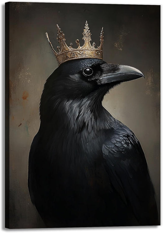OAAPITI Raven King Wall Art Mysterious Black Bird Painting Dark Gothic Animal Canvas Print for Living Room Bedroom Home Office Inspirational Decor(Artwork-8,24"x36")