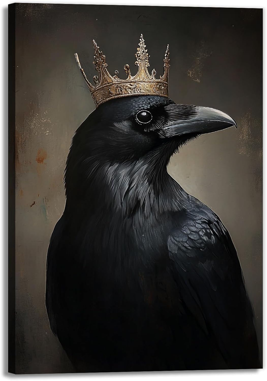 OAAPITI Raven King Wall Art Mysterious Black Bird Painting Dark Gothic Animal Canvas Print for Living Room Bedroom Home Office Inspirational Decor(Artwork-8,16"x24")