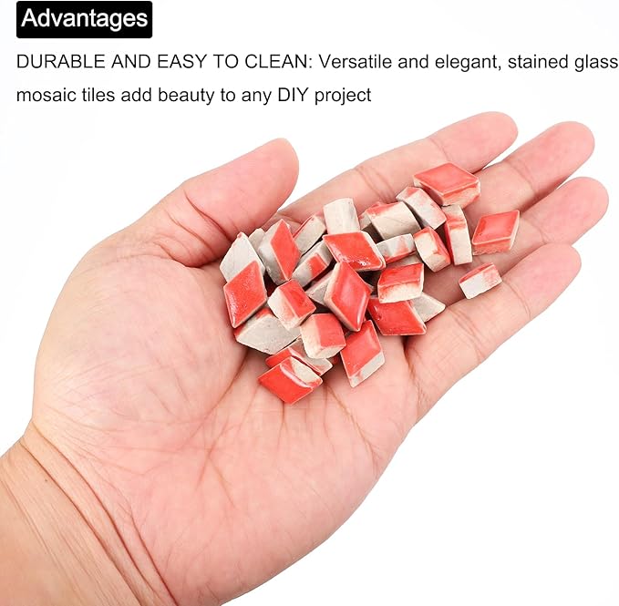 MECCANIXITY 200g Ceramic Mosaic Tiles for Crafts Bulk, Rhombic Red Ceramic Tiles for Mosaic Kits Garden Stepping Stone Cup Mat
