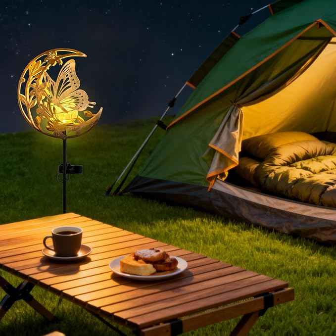 ShangTianFeng Butterfly Lights Outdoor Decor - Moon & Bird SolaGardenLights Waterproof, Auto On/Off Pathway Lighting for Yard/Lawn/Patio, Handcrafted Metal Solar-Stake-Lights for Outside Decorations