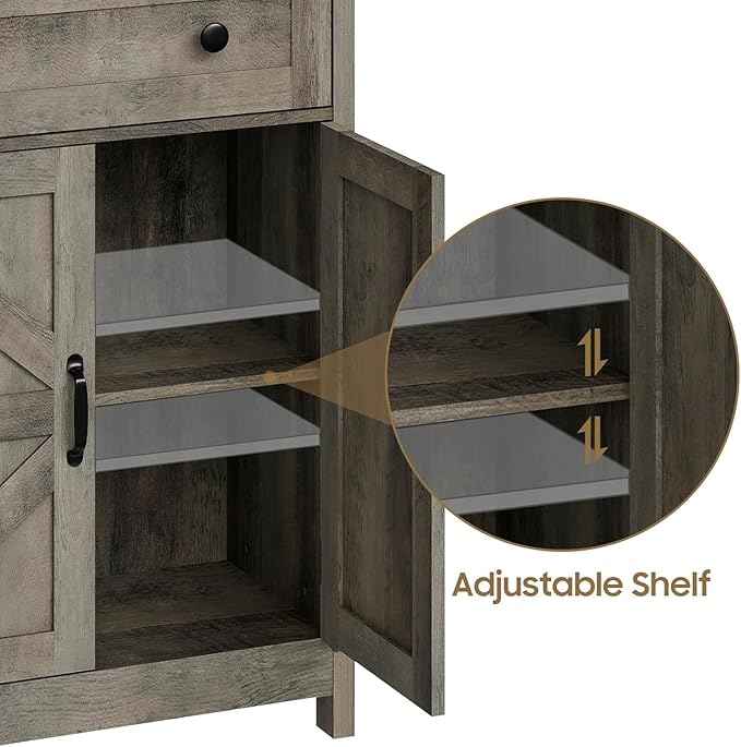 Vabches Farmhouse Storage Cabinet with 2 Doors and 1 Dawer - Side Storage Organizer, Small Bathroom Cabinet for Bathroom, Kitchen, Living Room, Rustic Style, Grey