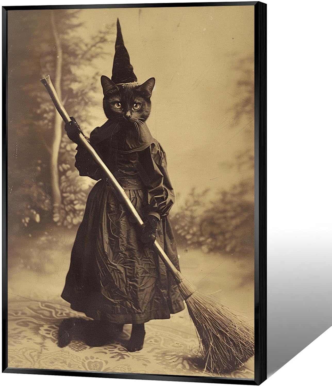 Halloween Decor Posters Black Cat Witch Canvas Wall Art Vintage Spooky Print Of Gothic Room Family Dark Academia Decorations Creepy Picture Poster Aesthetic 24X36inch Aluminum Framed