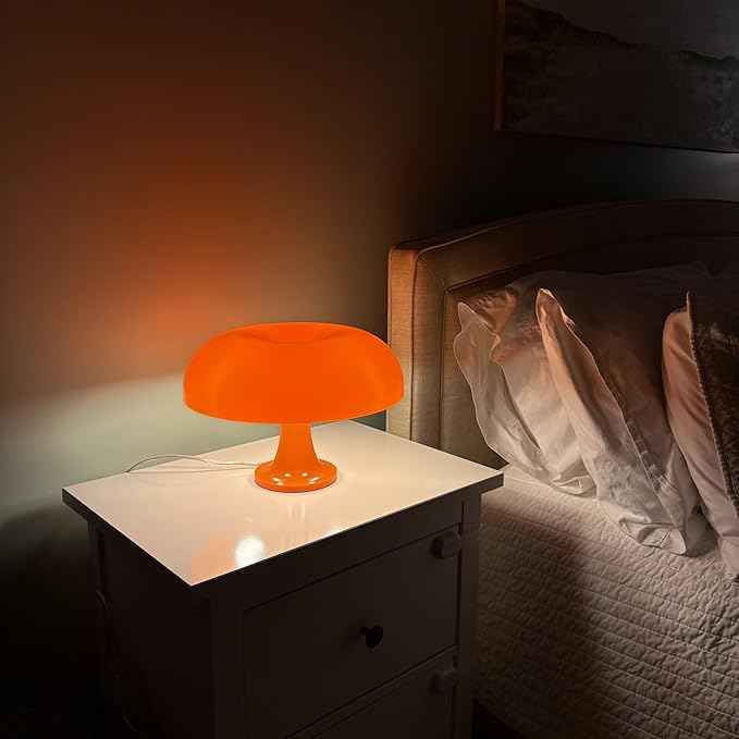 Orange Mushroom Lamp with 4 Replacable Bulbs– Retro Mid-Century Modern Mushroom Light for Bedroom, Nightstand or Desk
