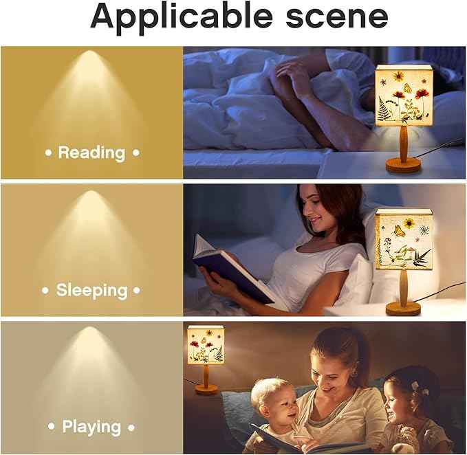 Hortsun Pressed Flower Lamp Vintage Table Small Lamp Cottagecore Decor Boho Night Light Decorative Rustic Night Light for Bedroom, Living Room or Office, Valentine Gift for Women(Square)