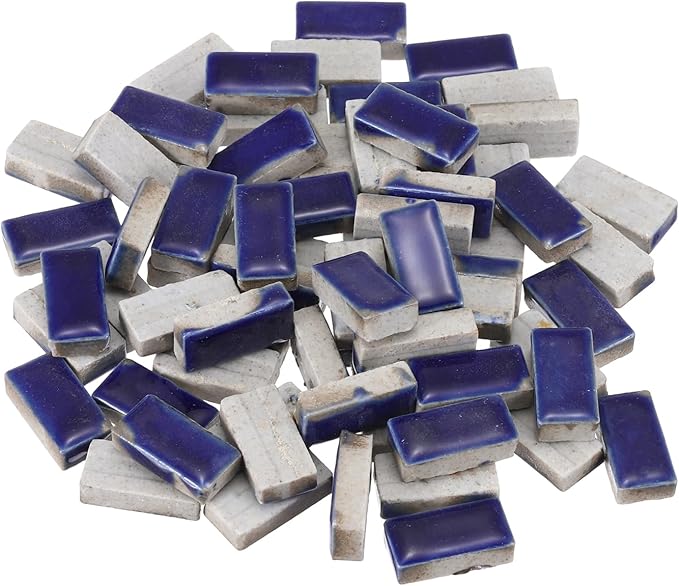 MECCANIXITY 250g Ceramic Mosaic Tiles for Crafts Bulk, Rectangle Dark Blue Ceramic Tile for Mosaic Kits Garden Stepping Stone Cup Mat