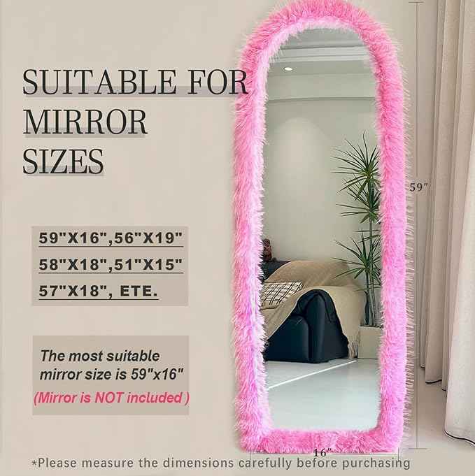 Fluffy Mirror Frame Cover for Arched & Full-Length Mirrors (59"x16") – Stretchy, Non-Slip Fit, 6 Neutral Colors – Soft & Durable Décor (Mirror Not Included)