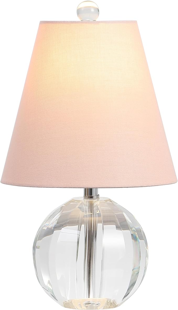 JONATHAN Y JYL2079C 16" Glam Crystal Ball Table Lamp, Modern Bedside Nightstand Lamp for Bedroom Living Room Office, Clear Glass Orb with Pink Round Linen Shade and Chrome Accents, LED Bulb Included