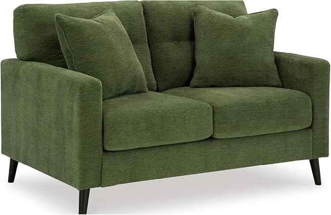 Signature Design by Ashley Bixler Mid-Century Modern Tufted Loveseat with 2 Toss Pillows, Green