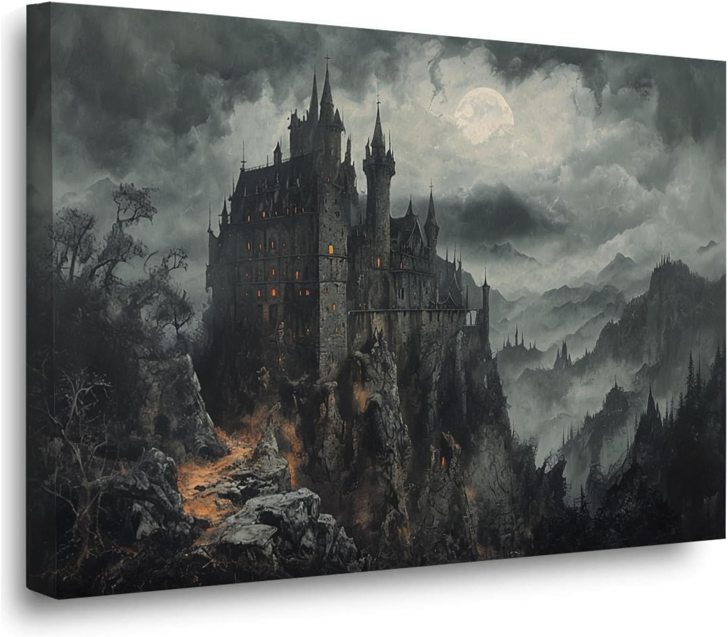Vintage Castle Poster Dark Academy Victorian Gothic Castle Wall Art Poster Moody Mystical Art Print Suitable for Home Living Room Bedroom20x30in Wood Framed
