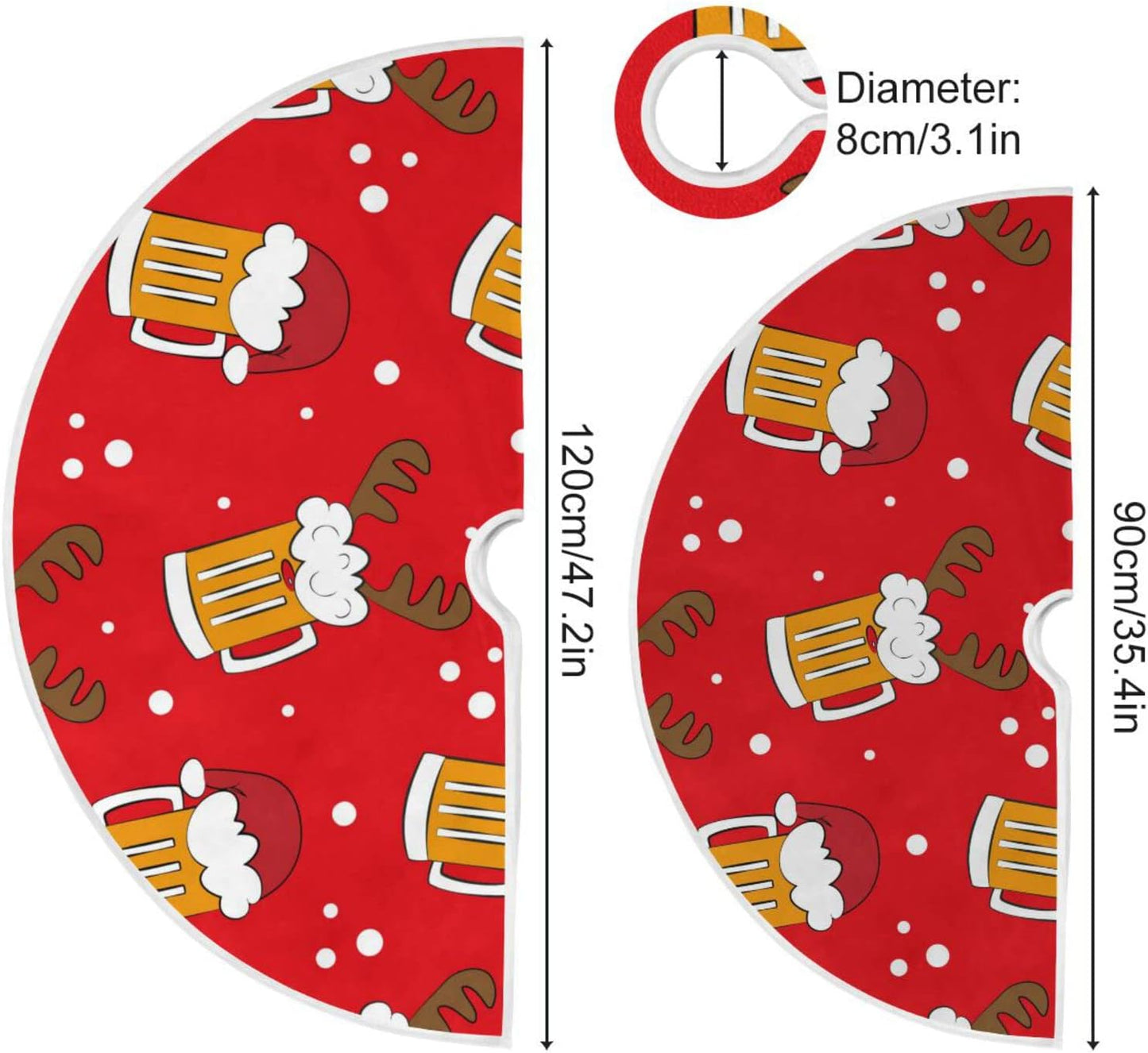 Christmas Funny Beer Tree Skirt, Seasonal Tree Mat Holiday Party Supplies Ornaments Indoor Outdoor Decorations for Tabletop Trees 35.4 Inches