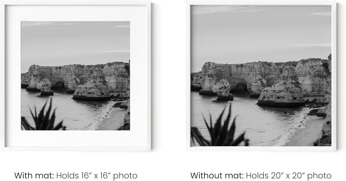 HAUS AND HUES 20x20 White Metal Picture Frames Matted to 16x16 - Features Premium Aluminum & Hanging Hardware, Shatterproof Plexiglass - Ideal for Home, Room, Office (20x20 in, White, Set of 9)