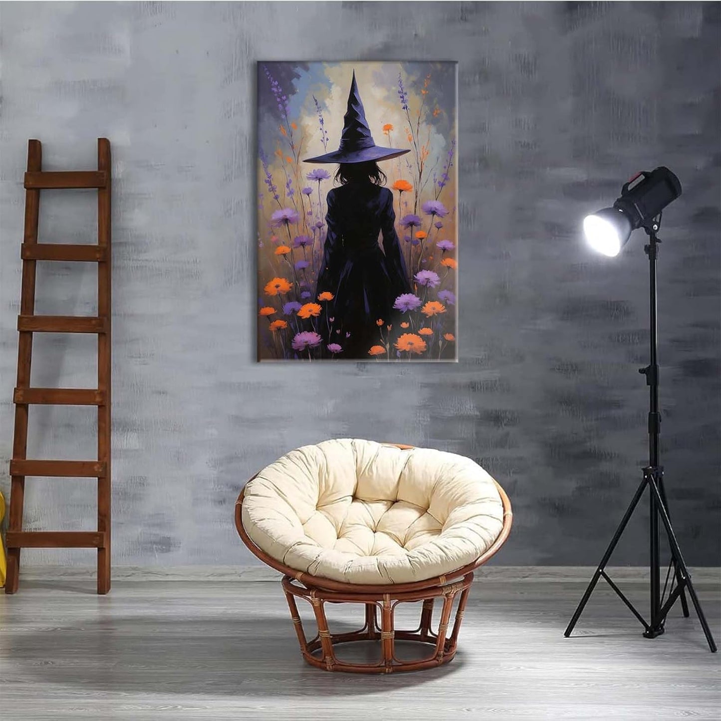 JFHCQJPK Country wildflower witch canvas print halloween mashup art witch purple decoration bohemian elegant art poster8x12in Frameless