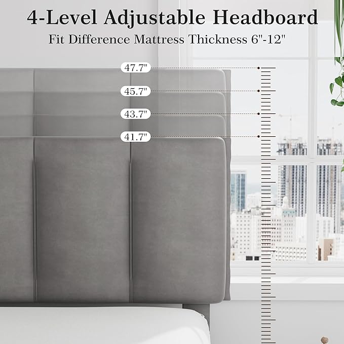 VECELO Twin Size Bed Frame with Upholstered Headboard, Heavy-Duty Bedframe with Wooden Slats & Steel Framework, Easy Assembly, Dark Grey