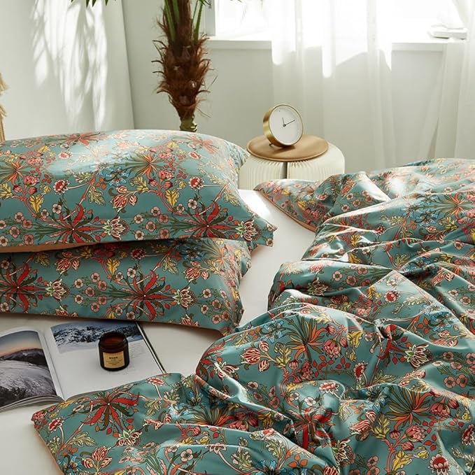Boho Comforter Set Full Size Vintage Floral Boho Bedding Comforter Set 3 Pieces Flowers Botanical Floral Comforter Set Fluffy Soft Microfiber All Seasons Full Size Comforter with 2 Pillowcases