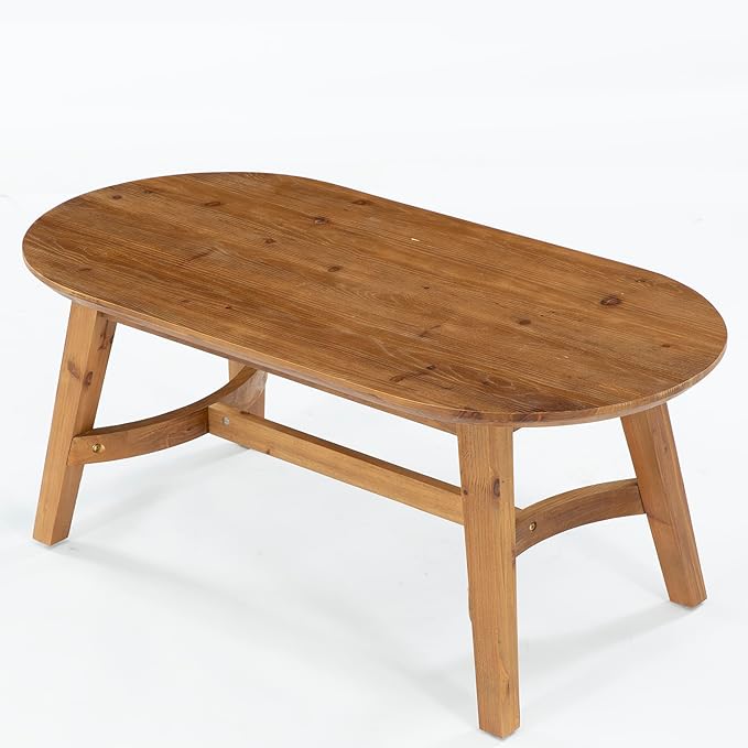 LITTLE TREE Oval Coffee Table, 47" Real Wood Living Room Table, Natural Pine Solid Wood Coffee Table, Modern Center Accent Furniture, Child-Friendly,Rustic Brown