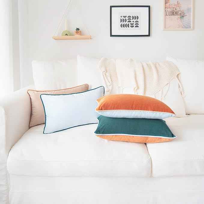 MONDAY MOOSE Decorative Throw Pillow Covers Cushion Cases, Set of 4 Soft Velvet Modern Double-Sided Designs, Mix and Match for Home Decor, Pillow Inserts Not Included (12x20 inch, Orange/Green)