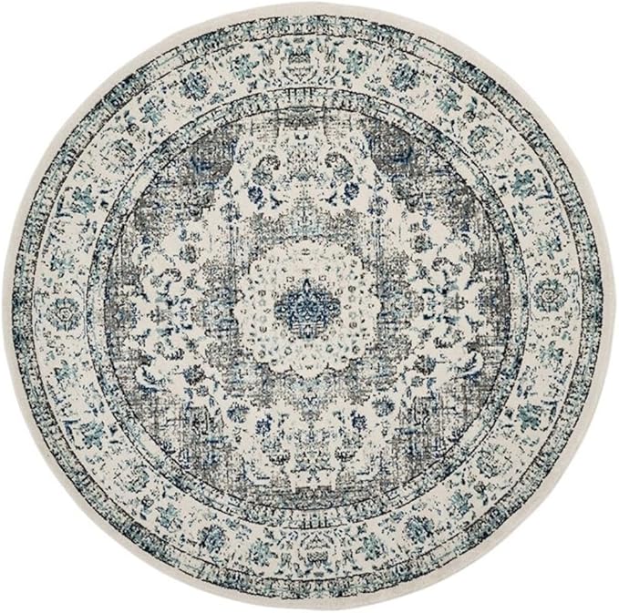 SAFAVIEH Evoke Collection Area Rug - 4' Round, Ivory & Grey, Shabby Chic Oriental Medallion Design, Non-Shedding & Easy to Clean, Ideal for Living Room, Bedroom, Dining Space (EVK220D)