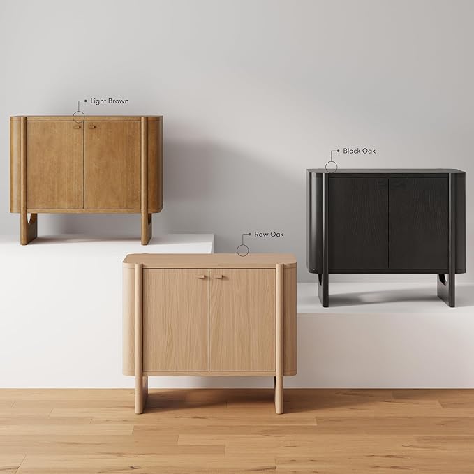 Nathan James Solace Mid Century Modern Cabinet, Storage Cabinet or Accent Cabinet with Doors with Solid Wood Legs and Adjustable Shelf, Light Brown