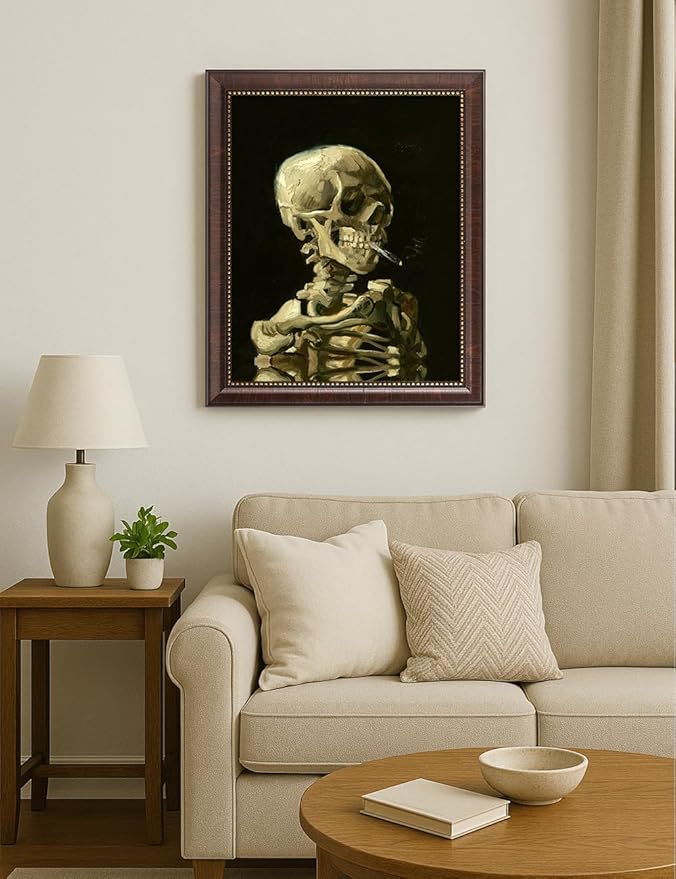 DECORARTS - Vincent Van Gogh Head of a Skeleton with a Burning Cigarette Framed Wall Art, Giclee Print with Antique Brown Frame for Office or Study Decor, Picture Size 16x20 Total 19x23 Made in USA