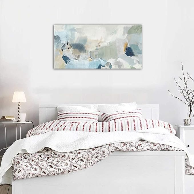 arteWOODS Abstract Canvas Wall Art Teal Abstract Pictures Canvas Painting Modern Bluish Green Canvas Prints Turquoise Artwork Wall Decor for Living Room Bedroom Home Office Wall Decoration 29" x 58"