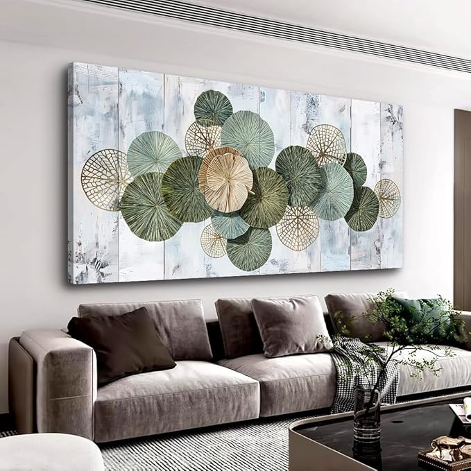 Wall Art Simple Wall Decor Green Canvas Painting Abstract Wall Art for Bedroom Living Room Dining Room Home Office Decor 71"x36" with Framed