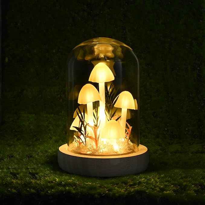 QUELIEN Mushroom Lamp,Mothers Day Mom Gifts for Mom,Light Up Mushroom in Glass Dome,Birthday Party Decorations,Ideal Birthday Gift,GirlfriendGift