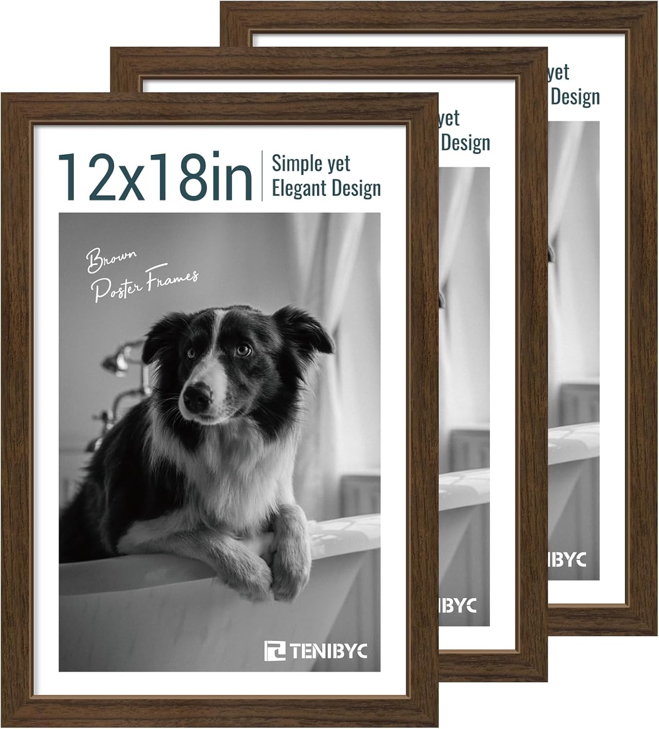 12x18 Poster Frame 3 Pack - Brown Woodgrain, Wood Poster Frame, HD Tempered Glass, Wall Gallery Picture Photo Frame
