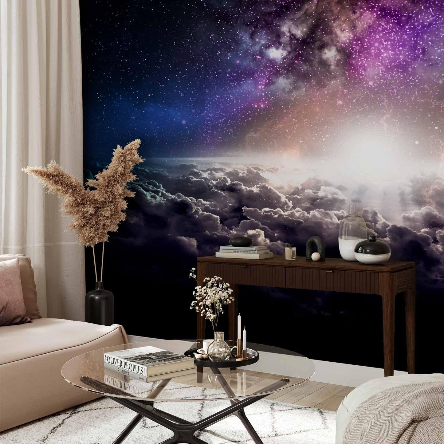 artgeist Wall Mural Galaxy 116x83 in - Peel and Stick Self-Adhesive Wallpaper Removable Large Sticker Foil Wall Decor Print Design Mural Cosmos Sky Star Cloud Purple i-A-10009-a-a