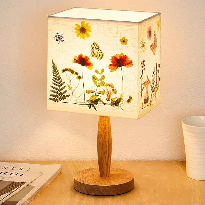 Hortsun Pressed Flower Lamp Vintage Table Small Lamp Cottagecore Decor Boho Night Light Decorative Rustic Night Light for Bedroom, Living Room or Office, Valentine Gift for Women(Square)