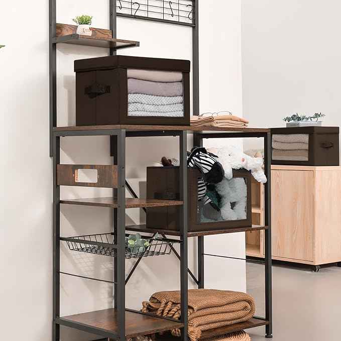 Foldable Storage Boxes with Clear Window - Clothes Organizers and Decorative Bins with Lid, Fabric Storage Cube, Baskets for Shelves, Yarn, Home, Brown, 3 Pack