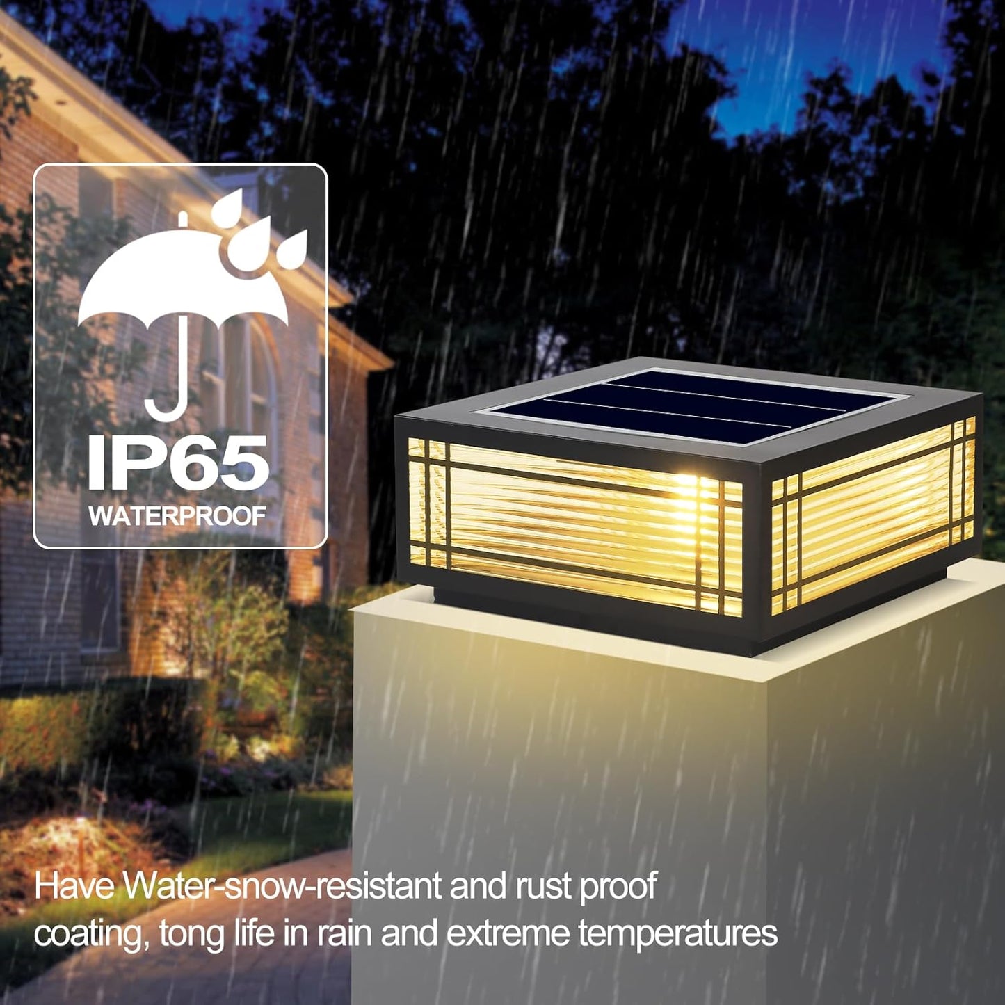 SLAWA Solar Post Light Fixture Exterior Pillar Light with LED Solar Power Column Caps Lamps Aluminum Waterproof Glass Fence Post Caps Lights Black Square Outside House Yard Lawn Deck Post Lanterns