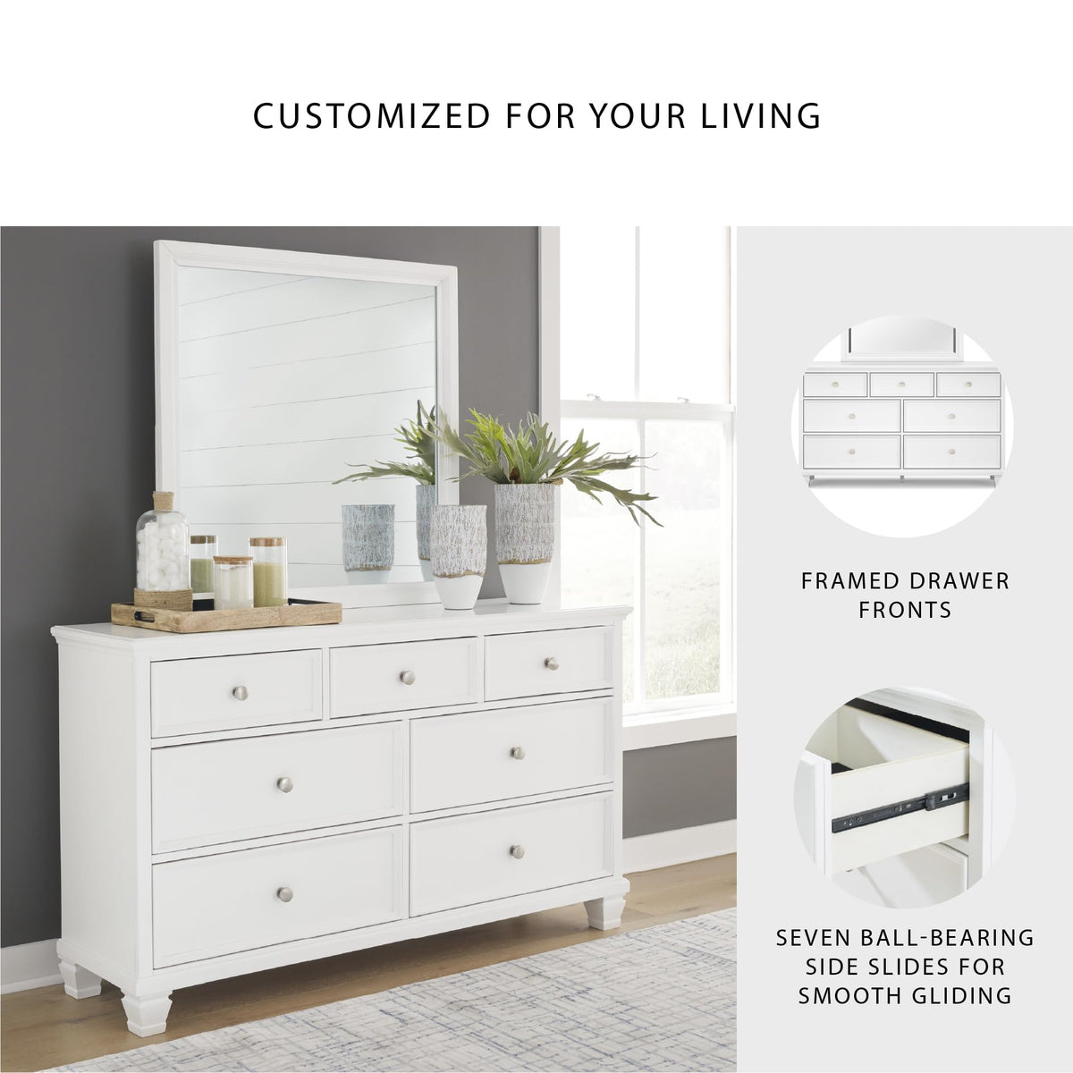 Fortman 7 Drawer White Dresser and Mirror Set