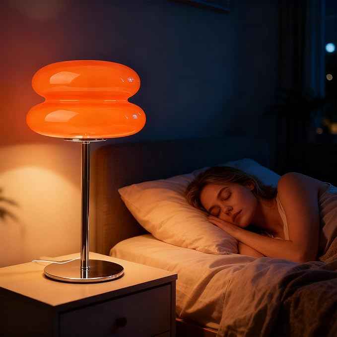 Bedroom Mushroom lamp, Medieval Modern Bedside Table lamp, dimmable Retro Egg Tart Headlight, Unique Home Mushroom Decoration Aesthetic Lovely Living Room Desk lamp (Orange)