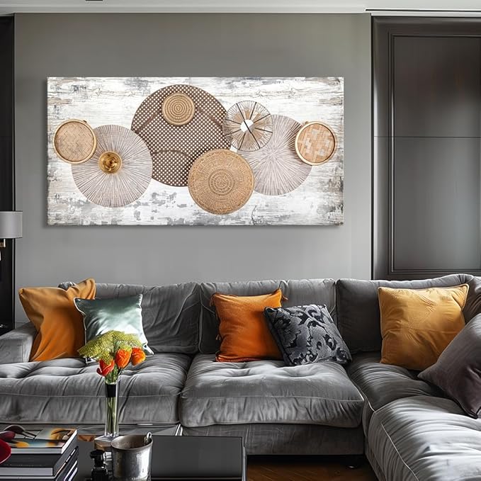 Wall Art Floral Rustic Wall Decor Yellow and White Canvas Painting Abstract Wall Art for Bedroom Living Room Dining Room Home Office Decor 71"x36" with Framed