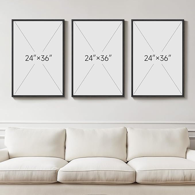 Large Framed Neutral Abstract Wall Art for Living Room, 3 Piece Modern Canvas Prints Paintings Artwork for Walls, Minimalist Beige Orange Block Pictures for Hallway Dining Bedroom Wall Decor 24x36 In