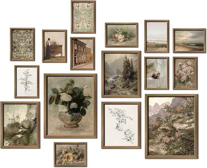 16 PCS Vintage Wall Art Decor, Farmhouse Wall Prints for Bedroom, Rustic Posters for Room Aesthetic, Wall Collage Kit Pictures for Living Room, Cottagecore Dorm Gallery Home Decor