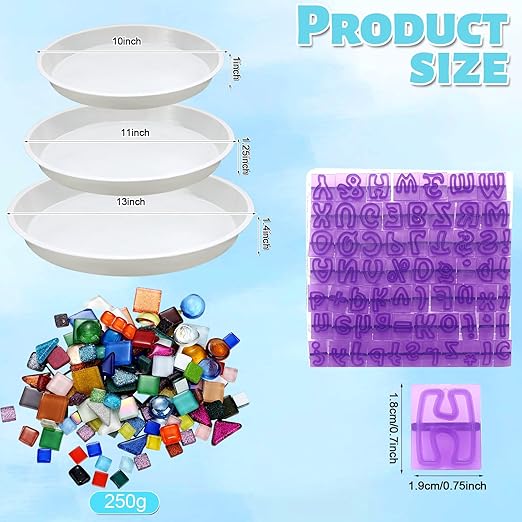 5 Pcs 3 Size Stepping Stone Kit for DIY Outdoor Garden Stepping Stone Includes Cement Molds Mosaic Tiles and Concrete Letter Stamps No Concrete Mix(White)